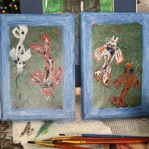 Abstract Koi fish Art Canvas Set - Blue and Green